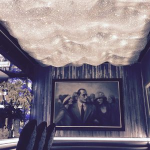 bespoke home cinema chandelier. Fibre optic lighting and crystals